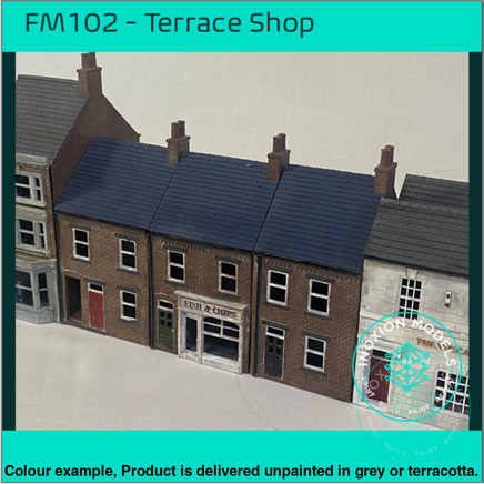 Fm102E – Low Relief Terrace Shop Oo/Ho Scale Oo Building