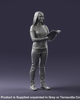 Young Girl Standing With Book Figure