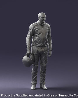 Older Pensioner In Motorcycle Clothes And Helmet Figure