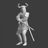 NCM013 Medieval Knight fighting with sword - horned helmet Medieval Figure