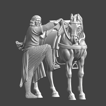 NCM114 Medieval Crusader Knight Mounting his horse Medieval